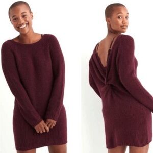 NWT❗️AERIE Dress Twist Back L/S Sweater Dress CHARCOAL Size XS